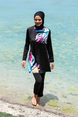 Burkini Modest Swimwear Schwarz mit Blumenmuster "Marina" M2224
