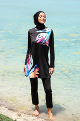 Burkini Modest Swimwear Schwarz mit Blumenmuster "Marina" M2224