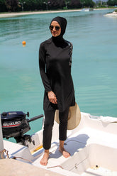 Burkini Modest Swimwear Set 3-Teilig Schwarz mit floralem Muster "Marina" M2225