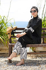 Burkini Modest Swimwear Set 4-Teilig Schwarz/Weiß "Marina" 1958