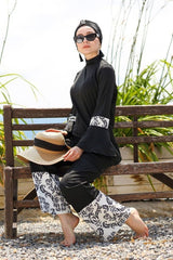 Burkini Modest Swimwear Set 4-Teilig Schwarz/Weiß "Marina" 1958