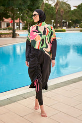 Burkini Modest Swimwear Set 4-Teilig Schwarz gemustert "Marina" M2423