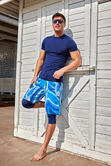 Herren Badeshorts Blau gemustert S2409