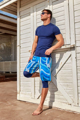 Herren Badeshorts Blau gemustert S2409