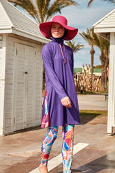 Burkini Modest Swimwear Set Lycra 4-Teilig Lila mit bunter Schwimmhose "Marina" M2496