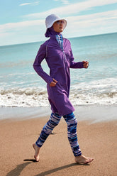 Burkini Modest Swimwear Set Lycra 4-Teilig Lila-Blau "Marina" M2492