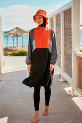 Burkini Modest Swimwear Set 4-Teilig Schwarz/Orange "Marina" M2430