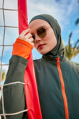 Burkini Modest Swimwear Set Webstoff 4-Teilig Khaki-Orange "Marina"  M2413