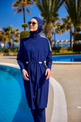 Burkini Modest Swimwear Set 4-Teilig Marineblau mit weißer "Marina" Aufschrift M2507-2