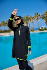 Burkini Modest Swimwear Set 4-Teilig Schwarz/Neongrün "Marina" M2531