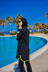 Burkini Modest Swimwear Set 4-Teilig Schwarz/Neongrün "Marina" M2531