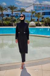 Burkini Modest Swimwear Set 4-Teilig schwarz mit weißer "Marina" Aufschrift M2507-1