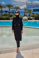 Burkini Modest Swimwear Set 4-Teilig schwarz mit weißer "Marina" Aufschrift M2507-1