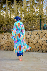 Kimono Pareo Marineblau gemustert "Marina" P2506