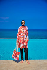 Burkini Modest Swimwear Set 4-Teilig Orange-Rot gemustert "Riva Mera by Marina" R2515