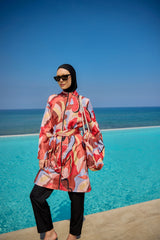 Burkini Modest Swimwear Set 4-Teilig Orange-Rot gemustert "Riva Mera by Marina" R2515