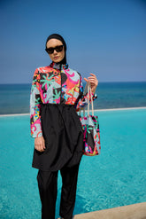 Burkini Modest Swimwear Set 4-Teilig Schwarz mit Motiven "Riva Mera by Marina" R2510