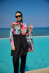 Burkini Modest Swimwear Set 4-Teilig Schwarz mit Motiven "Riva Mera by Marina" R2510