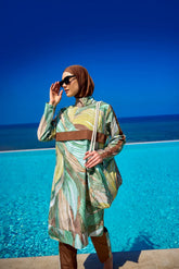 Burkini Modest Swimwear Set 4-Teilig Grünmotive mit brauner Schwimmhose 'Riva Mera by Marina' R2512