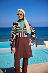 Burkini Modest Swimwear Set 4-Teilig Braun/Grün "Marina" M2519