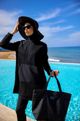 Burkini Modest Swimwear Set 4-Teilig Schwarz mit Tülldetail "Marina" M2534-1