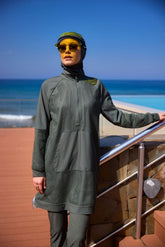 Burkini Modest Swimwear Set 4-Teilig Khaki mit Tülldetail "Marina" M2534-3