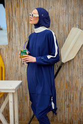 Marina Burkini M2521-2 Marineblau-Weiß Modest Swimwear - UV-Schutz UPF50+ wasserabweisend schnelltrocknend