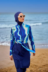Burkini Modest Swimwear Marineblau mit Wellenmuster "Marina" M2530-2