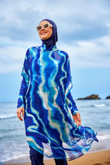 Kimono Pareo Blau Wellenmuster "Marina" P2513-2