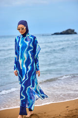 Kimono Pareo Blau Wellenmuster "Marina" P2513-2