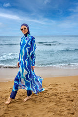 Kimono Pareo Blau Wellenmuster "Marina" P2513-2