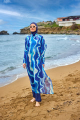 Kimono Pareo Blau Wellenmuster "Marina" P2513-2