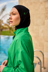 Marina │ Modest Swimwear Set 4-Piece Black with Green Stripes - M2506-1