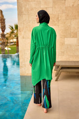 Marina │ Modest Swimwear Set 4-Piece Black with Green Stripes - M2506-1