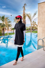 Burkini Modest Swimwear Set 4-Teilig Schwarz/Weiß "Marina" M2532