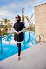 Burkini Modest Swimwear Set 4-Teilig Schwarz/Weiß "Marina" M2532
