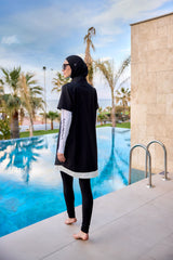 Burkini Modest Swimwear Set 4-Teilig Schwarz/Weiß "Marina" M2532