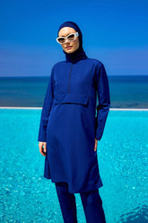 Burkini Modest Swimwear Set 3-Teilig Marineblau - Komplettansicht des dreiteiligen Sets