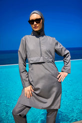 Burkini Modest Swimwear Set 3-teilig in Grau - Andalus by Marina A2503-4 - Vollbedeckende Bademode für Damen