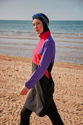 Burkini Modest Swimwear Set 4-Teilig Schwarz/Pink/Lila "Marina" M2312
