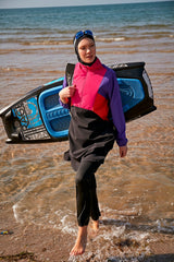 Burkini Modest Swimwear Set 4-Teilig Schwarz/Pink/Lila "Marina" M2312