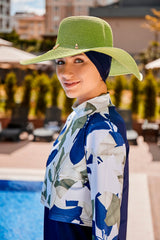 Burkini Modest Swimwear Set 4-Teilig Marineblau mit Blumenmuster "Marina" 1972