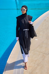 Burkini Modest Swimwear Set 4-Teilig Schwarz mit weißer Schwimmhose "Marina" M2501-2