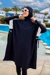 Burkini Modest Swimwear Set 4-Teilig Schwarz mit Weißen Ärmelakzenten "Marina" M2502