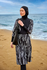 Burkini Modest Swimwear Set 4-Teilig Schwarz-Weiß "Marina" M2504