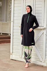 Burkini Modest Swimwear 4-Teilig Fallschirmstoff Schwarz mit Bunter Hose "Marina" M2425