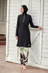 Burkini Modest Swimwear 4-Teilig Fallschirmstoff Schwarz mit Bunter Hose "Marina" M2425