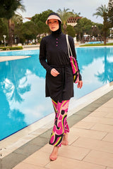 Burkini Modest Swimwear Set Lycra 4-Teilig Schwarz-Pink "Marina" M2481