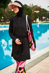 Burkini Modest Swimwear Set Lycra 4-Teilig Schwarz-Pink "Marina" M2481