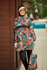 Burkini Modest Swimwear Set 4-Teilig mit Blattmotive "Riva Mera by Marina" R2409